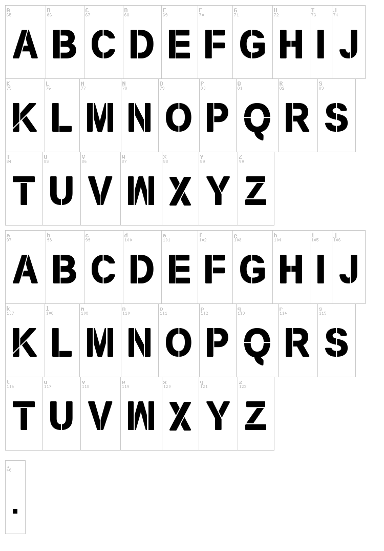 New Stencil TFB font map
